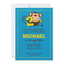 Little Monkey 2nd Birthday Boy Custom Invitations
