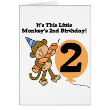 Little Monkey 2nd Birthday Tshirts and Gifts Greeting Cards
