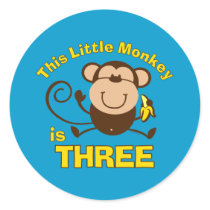 Little Monkey 3rd Birthday Boy Stickers