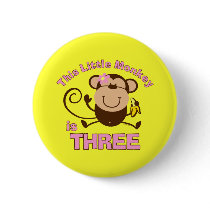 Little Monkey 3rd Birthday Girl Pinback Buttons