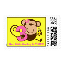Little Monkey 3rd Birthday Girl Custom Postage