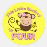 Little Monkey 4th Birthday Girl Round Sticker