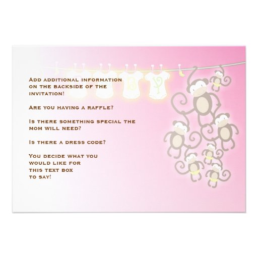 Little Monkey Baby Girl Shower Invitation