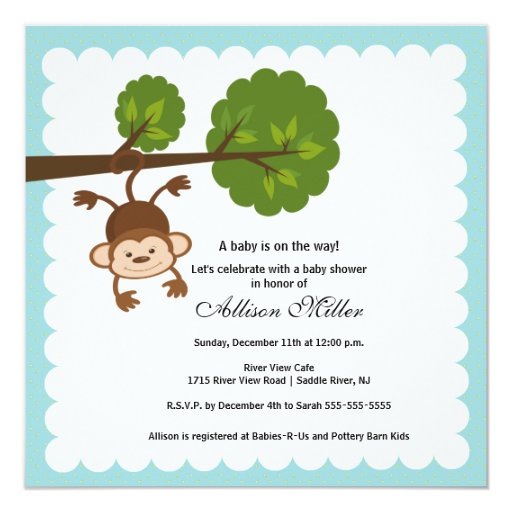 Little Monkey Boy Baby Shower Invitation