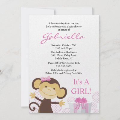 Monkey Baby Invitations on Little Monkey Girl Baby Shower Invitation By Celebrateitinvites