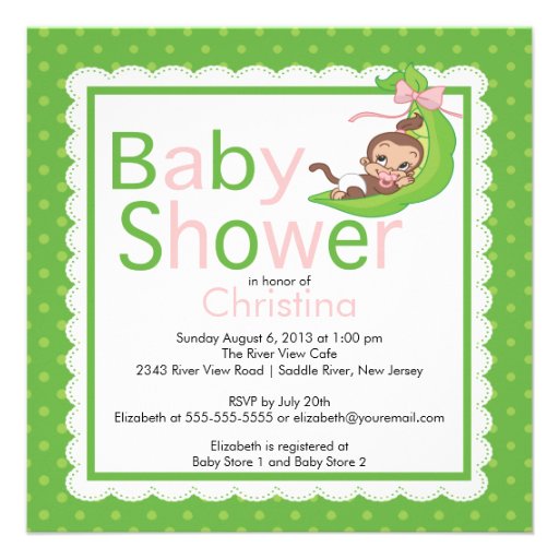 Little Monkey Pea Pod Baby Shower Invitations