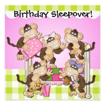 Little Monkeys Birthday Sleepover Invites