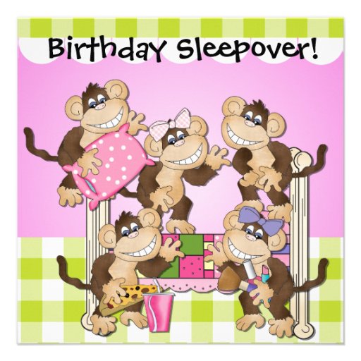 Little Monkeys Birthday Sleepover Invites (front side)