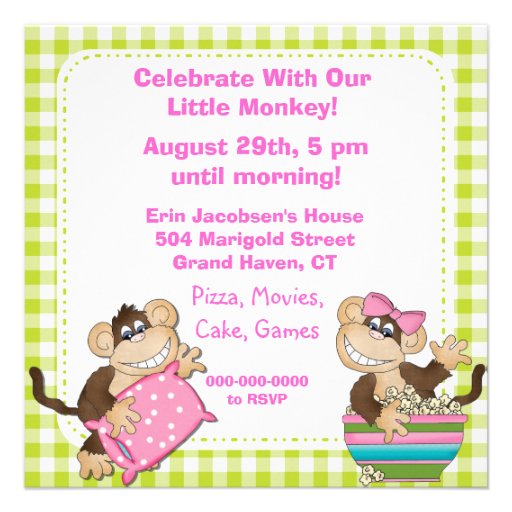 Little Monkeys Birthday Sleepover Invites