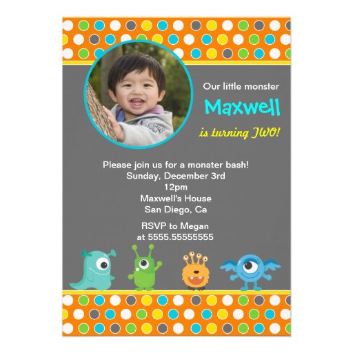 Little Monster Photo Birthday Party Invitations