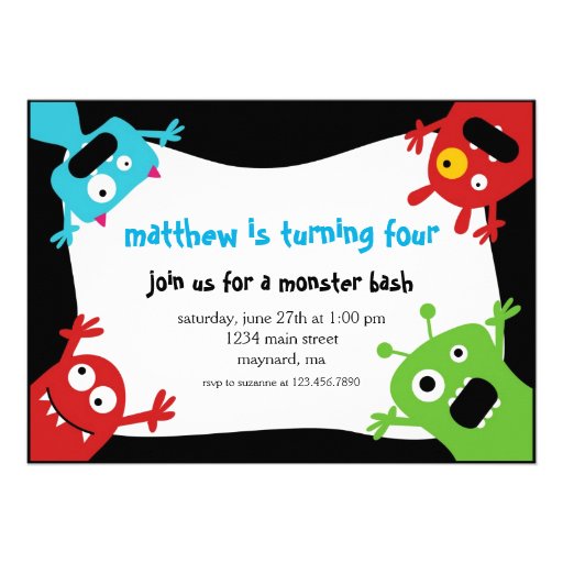Little Monsters Birthday Invitation (front side)