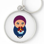 Little muslim girl purple hijab hijabi cartoon key chain