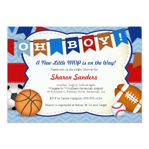 *Little MVP* Sports Themed Baby Shower Invitation (front side)