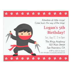 Little Ninja Kids Birthday Party Invitations 4.25" X 5.5" Invitation Card