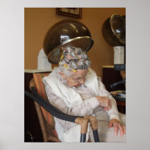 Little Old Woman Asleep Under Hair Dryer II Posters