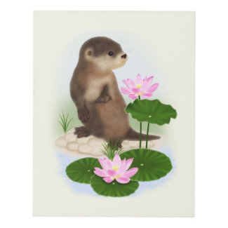 Little Otter and Lotus Flowers Panel Wall Art