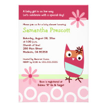Little Owl Baby Shower Invitations Baby Girl 5x7