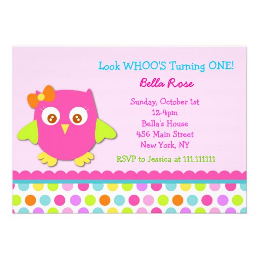 Little Owl Birthday Party Invitations (front side)