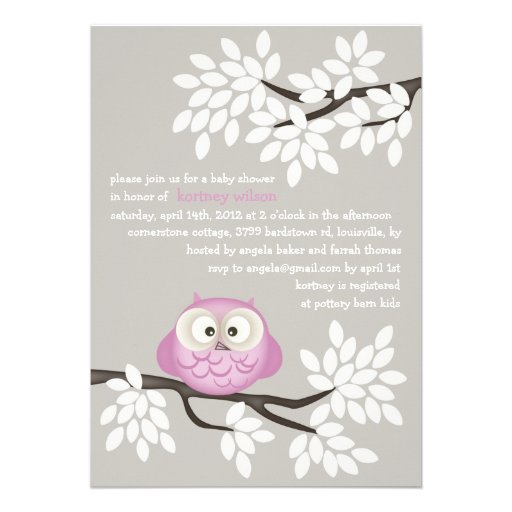 Little Owl & Branches Baby Shower Invitations (front side)