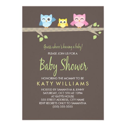 Little Owls Baby Shower Invite (front side)
