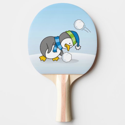 Little penguin getting a snow ball PingPong paddle Zazzle