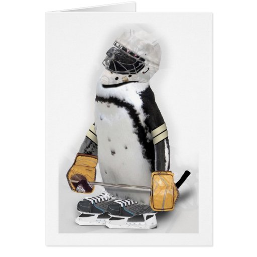 Little  Penguin Wearing Hockey Gear Greeting Card