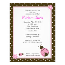 Little Pink Ladybugs 4x5 Baby Shower Invitations
