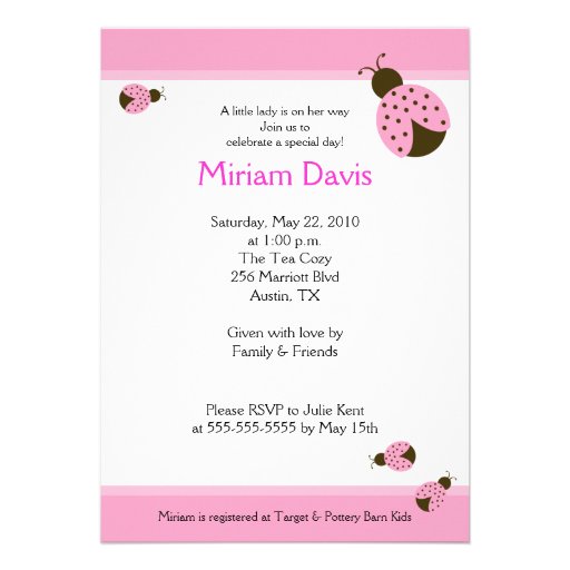 Little Pink Ladybugs 5x7 Baby Shower Invitations (front side)