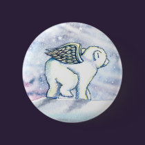 Little Polar Bear Cub Angel Pinback Button buttons