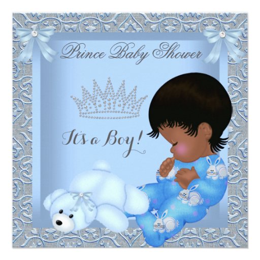 Little Prince Baby Shower Boy Blue Damask AM Custom Invitation