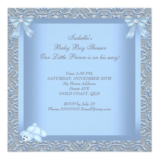 Little Prince Baby Shower Boy Blue Damask AM Custom Invitation