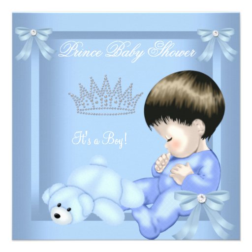 Little Prince Baby Shower Boy Blue Toy Bear Invites