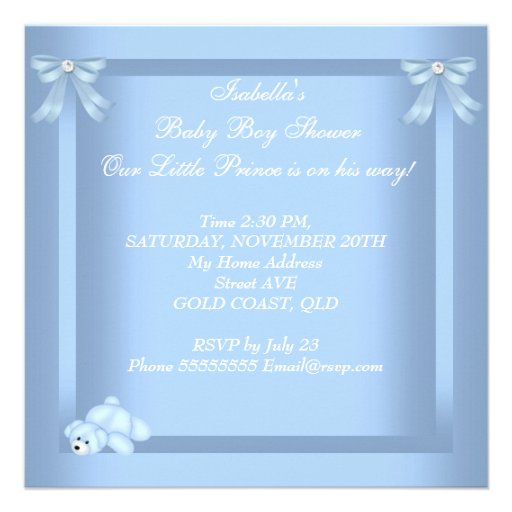 Little Prince Baby Shower Boy Blue Toy Bear Invites