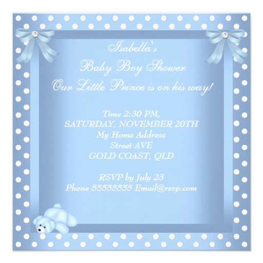 Little Prince Baby Shower Boy Blue White Polka dot Personalized Invites