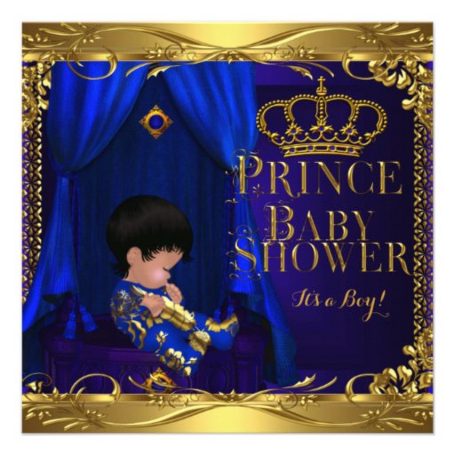 Little Prince Baby Shower Boy Regal Blue Crown 5 Custom Invites