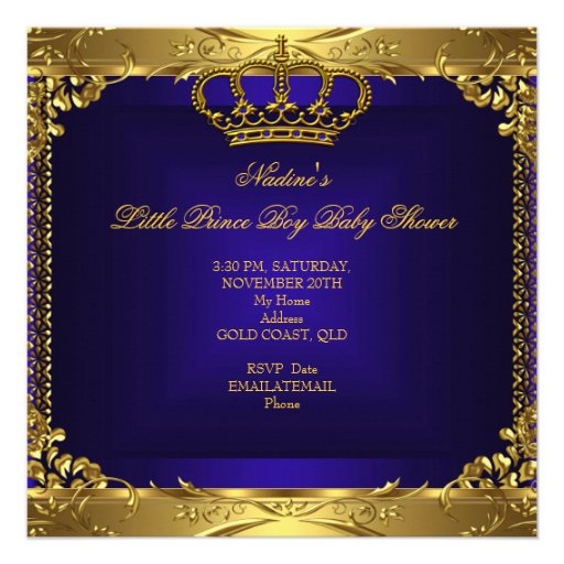 Little Prince Baby Shower Boy Regal Blue Crown 5 Custom Invites