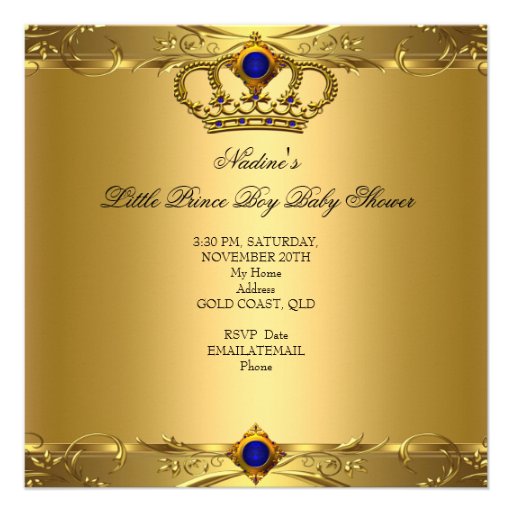 Little Prince Baby Shower Boy Regal Blue Crown 6 Announcements