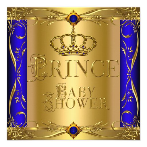 Little Prince Baby Shower Boy Regal Blue Crown 9 Custom Invitation