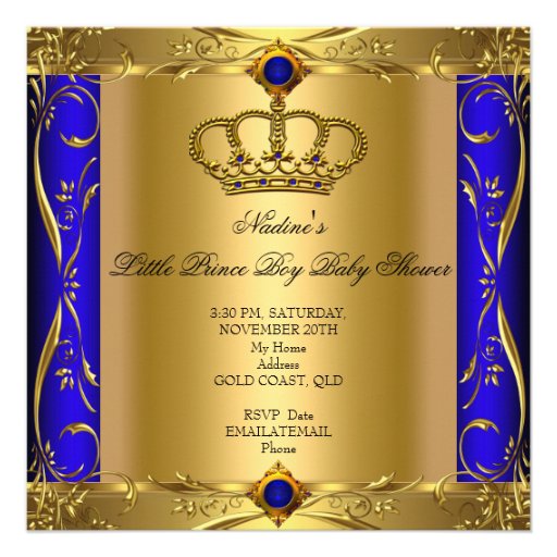 Little Prince Baby Shower Boy Regal Blue Crown 9 Custom Invitation