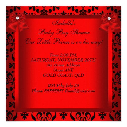 Little Prince Baby Shower Boy Regal Red Gold Pram Invitations