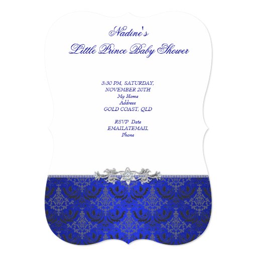 Little Prince Baby Shower Boy Royal Blue Crown 2 Custom Invitation