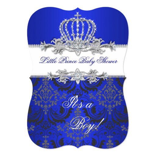 Little Prince Baby Shower Boy Royal Blue Crown 2 Custom Invitation