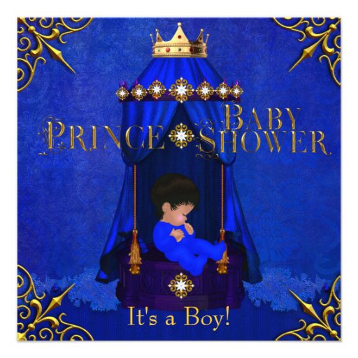 Little Prince Baby Shower Boy Royal Blue Crown Personalized Invitations
