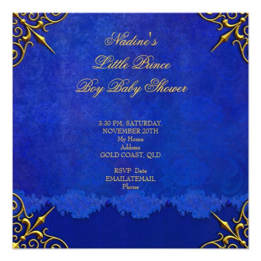 Little Prince Baby Shower Boy Royal Blue Crown Personalized Invitations