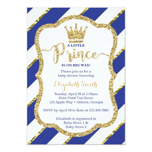 Little Prince Baby Shower Invitation Blue Gold Card Zazzle Free Royal Prince Baby Shower Invitation Template