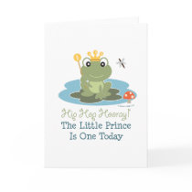 Little Prince Frog 1st Birthday Greeting Card