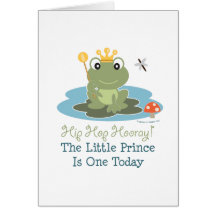Little Prince Frog 1st Birthday Greeting Card