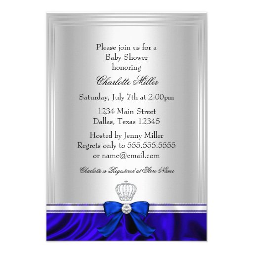 Little Prince Royal Blue Boy Baby Shower Invite