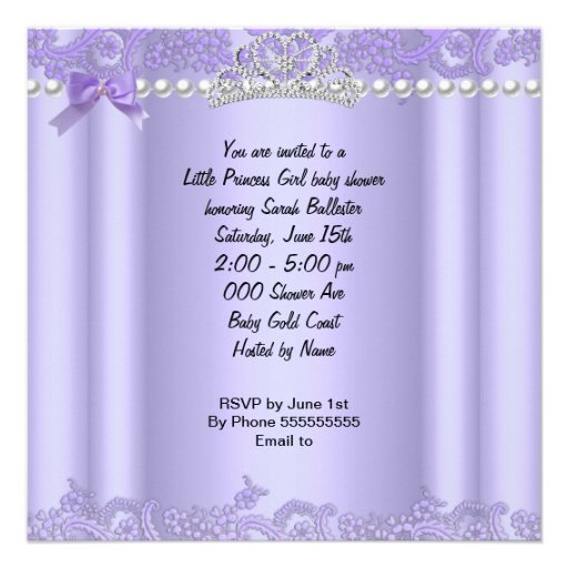 Little Princess Baby Shower Girl Lavender Purple Personalized Invitations