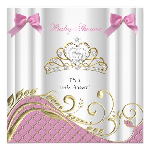 Little Princess Baby Shower Girl Pink White Gold 3 Custom Invites